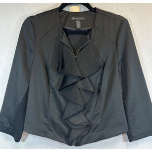 NEW INC International Concepts Women's Long Sleeve Zip-Up, Black, M Ruffle D35